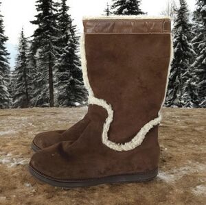 Cole Haan Brown Winter Boots With Shealing Trim Leather Warm Cozy Waterproof 9.5